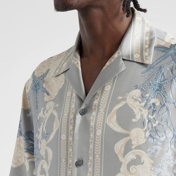 New Authentic Versace Gray and Blue Short Sleeve Shirt size 54 - Picture 12 of 14